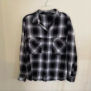 Sanctuary Black and White Plaid Flannel Top